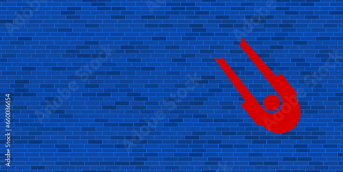 Blue Brick Wall with large red solo bobsleigh symbol. The symbol is located on the right, on the left there is empty space for your content. Vector illustration on blue background