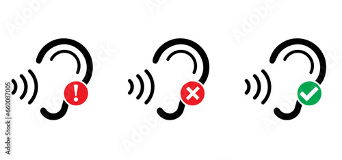 Tinnitus. Ringing in the ears. Vector line pattern. Unbearable ringing in ears. Concept of diseases of hearing organs or neurology problems. Deafness, limited hearing. Ear hearing loss deaf icon.