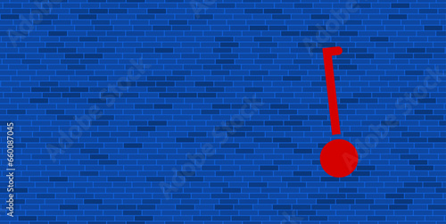 Blue Brick Wall with large red gyroscooter. The symbol is located on the right, on the left there is empty space for your content. Vector illustration on blue background