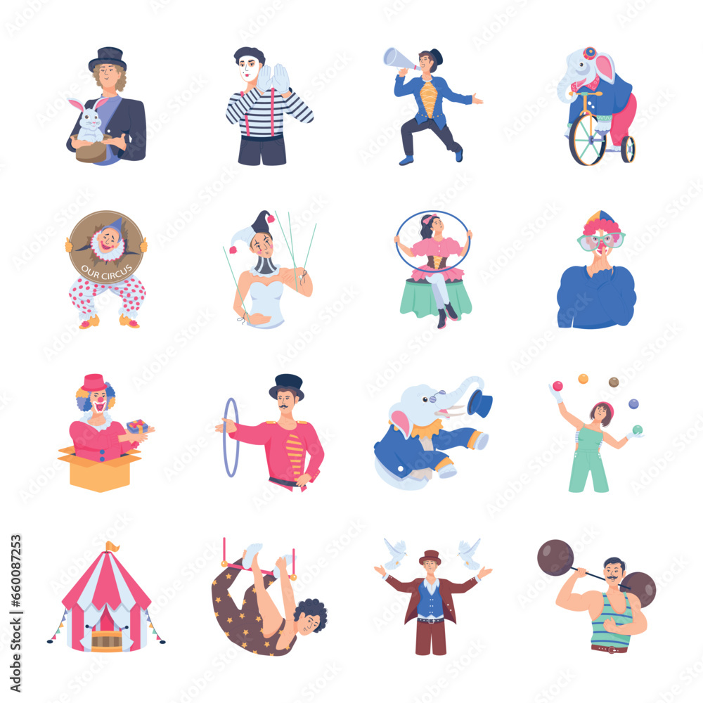 Pack of Flat Circus Characters 

