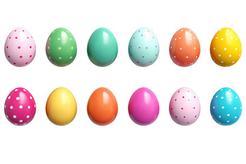 Set / Collection of Colorful Easter Eggs isolated on transparent background. Multicolor decorative design. Holiday April traditional celebration. PNG.
