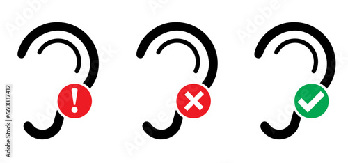 Tinnitus. Ringing in the ears. Vector line pattern. Unbearable ringing in ears. Concept of diseases of hearing organs or neurology problems. Deafness, limited hearing. Ear hearing loss deaf icon.