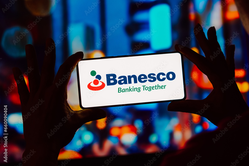 October 10, 2023, Brazil. In this photo illustration, the Banesco USA ...