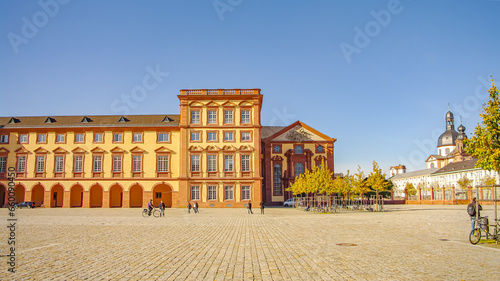 Mannheim  Germany - October 26  2010  Panoramic view over University campus in city center in Square district in sunset golden Autumn colors. Cityscape in the historical downtown at sunny day