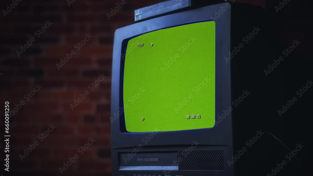 Retro TV VHS Green Screen Time Code Old Television Statics Zoom In. Old