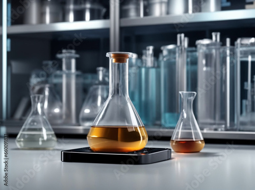 laboratory glassware with liquid photo