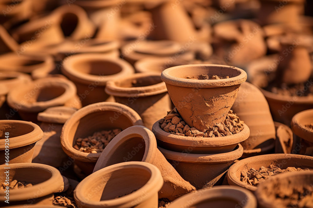 Close Up Photo of Pile of Brown Clay Pots - obrazy, fototapety, plakaty 