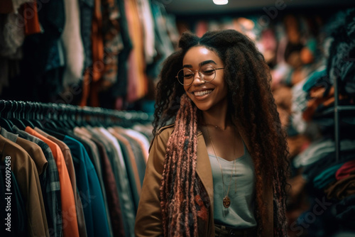 Woman With Glasses in Clothing Store