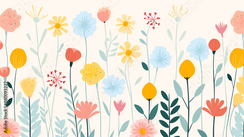 Kids wallpaper of blossom flowers pattern flat design colorful art for decorated © Nuchylee