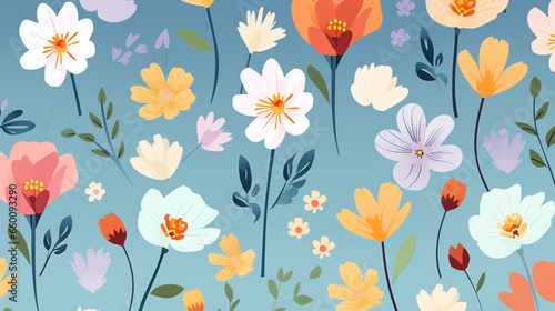 Kids wallpaper of blossom flowers pattern flat design colorful art for decorated