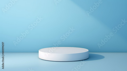 An empty, superflat light blue background designed for product presentation, featuring a touch of shadow on the wall, creating an understated and attractive setting.