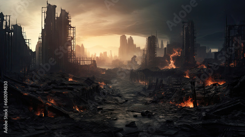 Apocalypse City with Bombed Buildings. War Concept © Sasint