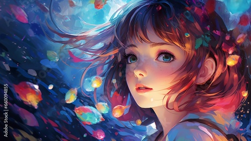 Beautiful and colorful animation girl anime painting high resolution Ai generated art