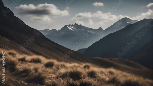 Panoramic view of mountains in Cordillera Blanca. Peru