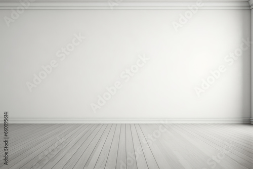 Empty room with white wall and wooden floor.