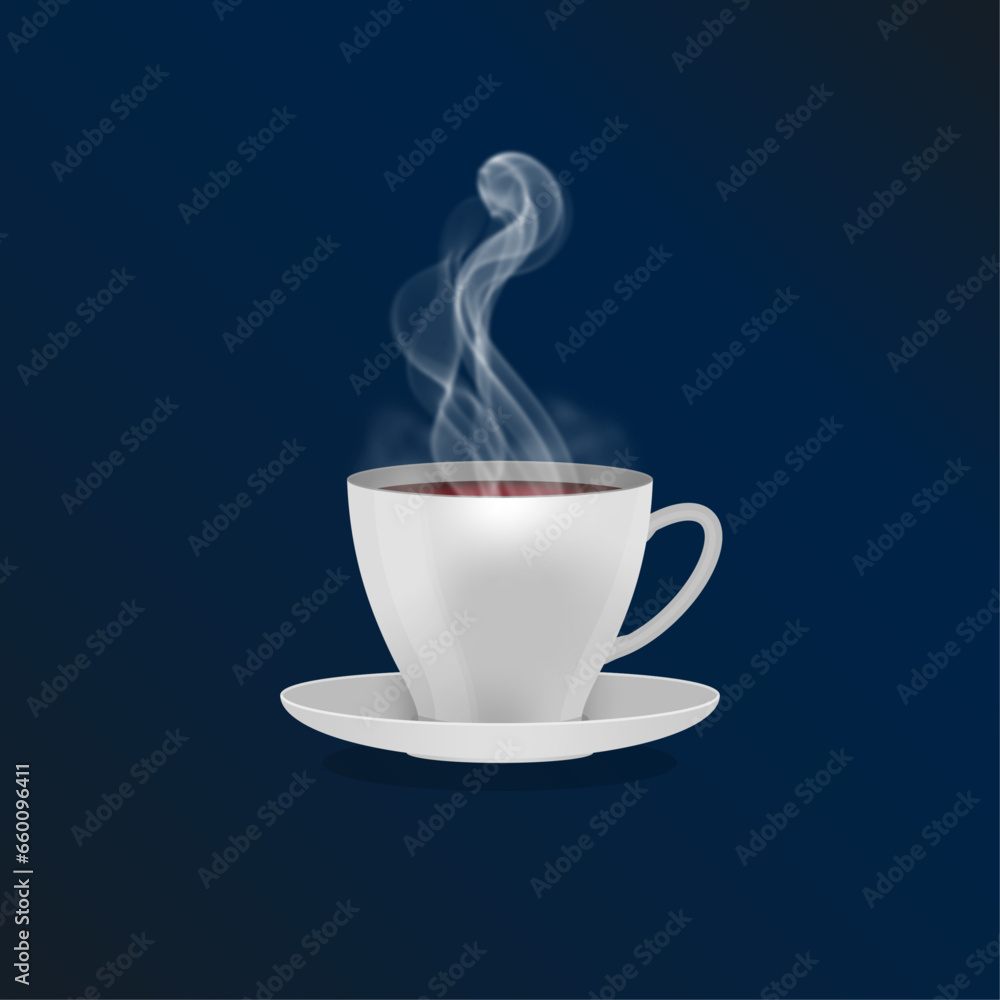Vector Realistic Steaming Coffee Cup with Dark Blue Gradient Background Vector Realistic Steaming Coffee Cup with Dark Blue Gradient Background
