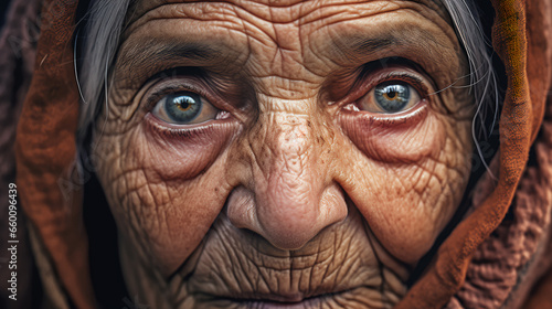an elderly person, wrinkles telling stories of a life well-lived, radiating warmth and wisdom.  © kian