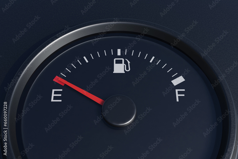 Fuel gauge pointing at empty reading. Illustration of the concept of empty oil tank Fuel gauge pointing at empty reading. Illustration of the concept of empty oil tank