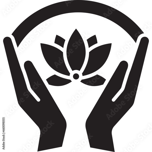 Human Hand Hold Lotus Flower Icon