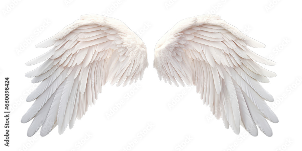 White angel wings isolated on transparent background PNG - obrazy, fototapety, plakaty 
