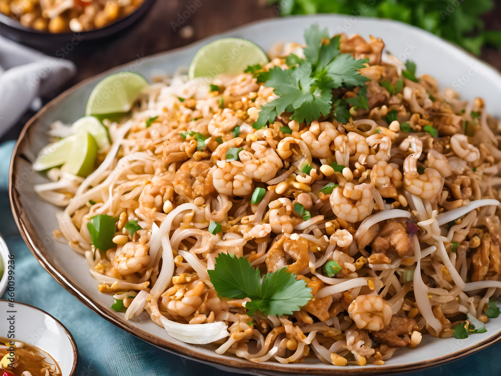 Pad Thai, Stir fry noodles with shrimp and vegetables. Asian food Pad Thai, Stir fry noodles with shrimp and vegetables. Asian food