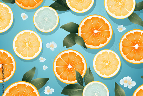 Wallpaper pattern of a cute slice of orange, patternator, ultralight blue, background