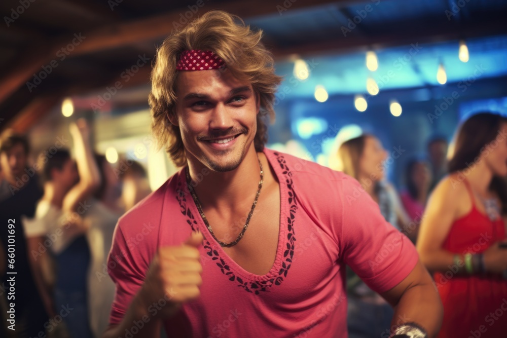 Fototapeta premium Man Dancing in Pink Shirt