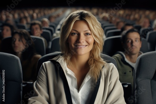 Woman Sitting in Movie Theater