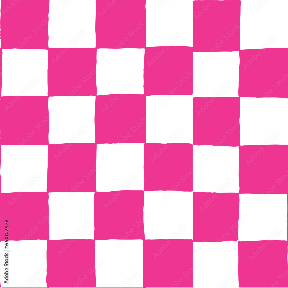 seamless repeating pattern with hand drawn checkerboard in barbie pink and white. Fuchsia pink checker seamless repeating pattern with hand drawn checkerboard in barbie pink and white. Fuchsia pink checker