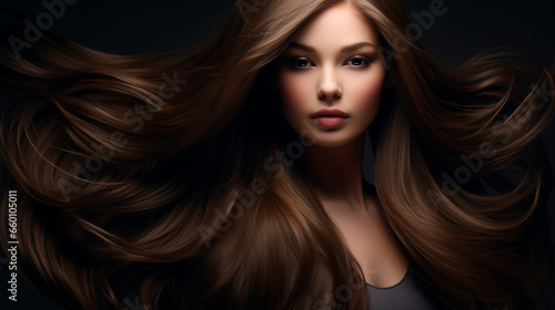 Long beautiful silky female hair. Generative AI. © Erik
