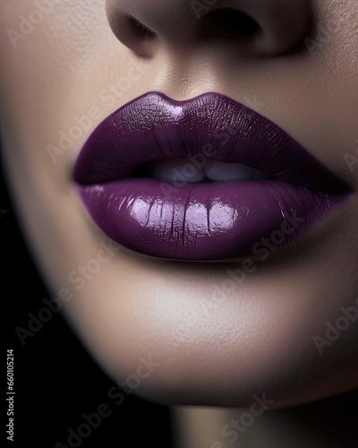 Closeup shot of a beautiful woman's face and colorful lips isolated on a dark background