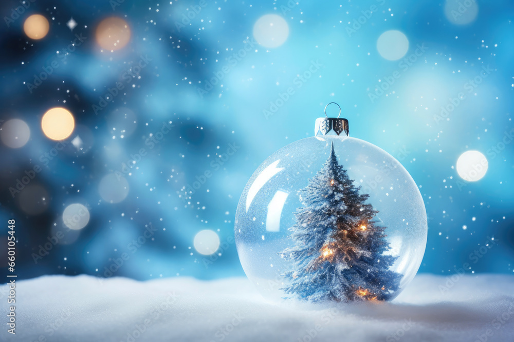 Festive Christmas Bauble in Snowy Tree