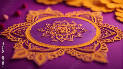Indian Festival Dussehra. showing golden mandala on purple background © Waqar
