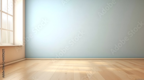 Light Blue Serenity  Interior Background with Glare on Empty Wall and Wooden Floor  Product Presentation  Background