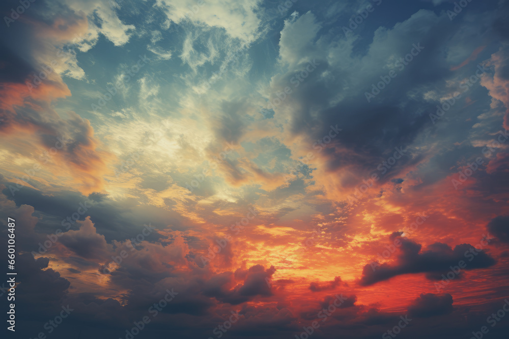 Sunset Sunrise Sky with Colorful Clouds Graphic Resource, Generative AI