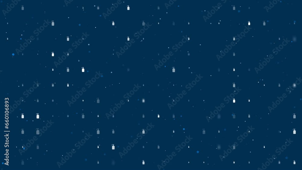Template animation of evenly spaced liquid soap symbols of different sizes and opacity. Animation of transparency and size. Seamless looped 4k animation on dark blue background with stars Template animation of evenly spaced liquid soap symbols of different sizes and opacity. Animation of transparency and size. Seamless looped 4k animation on dark blue background with stars