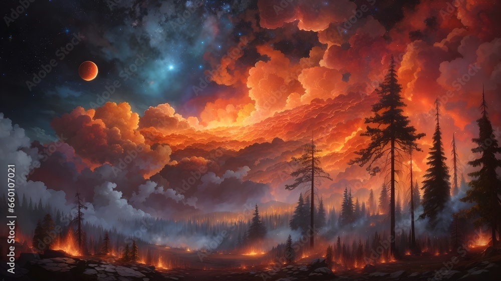 Illustration of a Burning Forest Illustration of a Burning Forest