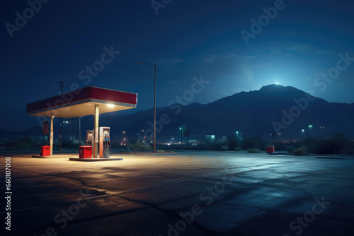 Gas Station Oasis: Nightfall in the Desert