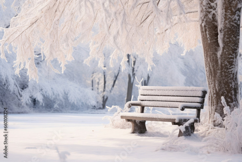 Winter Serenity: Bench Amongst Snowy Trees