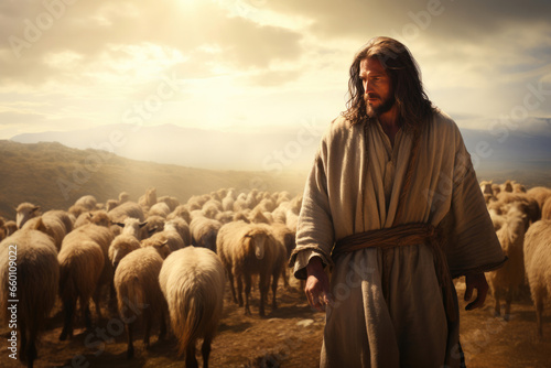 Divine Shepherd Leading His Flock © AIproduction