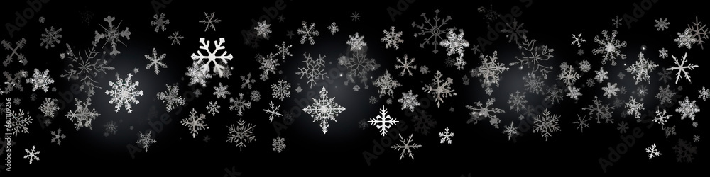 White snowflakes on a black background. Generative AI.