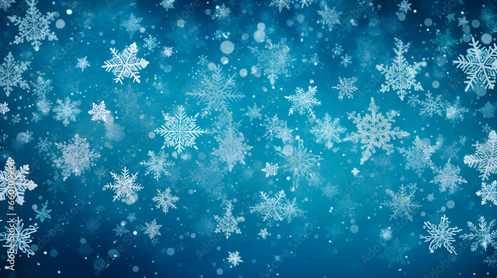 White snowflakes on a blue background. Generative AI. White snowflakes on a blue background. Generative AI.