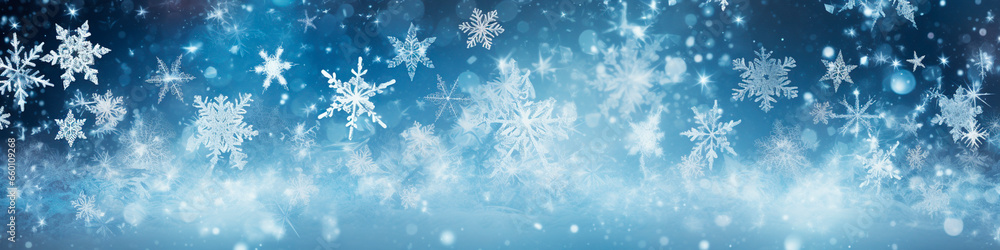 White snowflakes on a blue background. Generative AI. White snowflakes on a blue background. Generative AI.