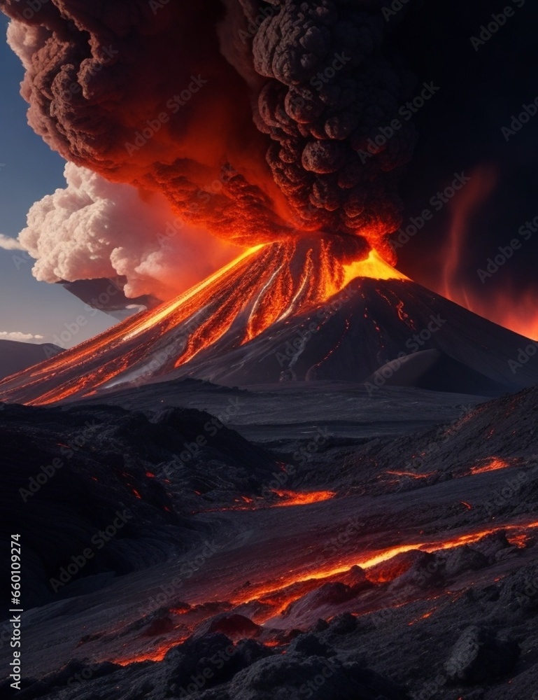 a beautiful view of burning volcano in the volcano