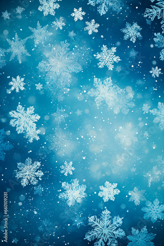 White snowflakes on a blue background. Generative AI. © Erik