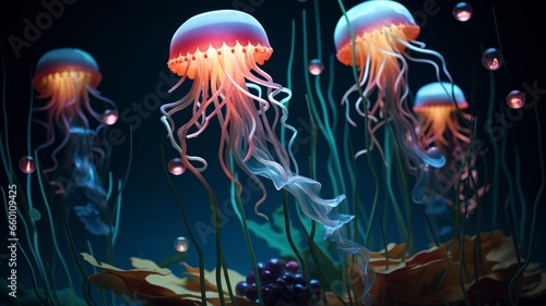 Jellyfish paper quilling night ancient high resolu Ai generated art