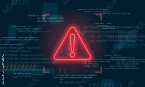 Danger sign. Hacked system or cyber attack. Vector illustration.