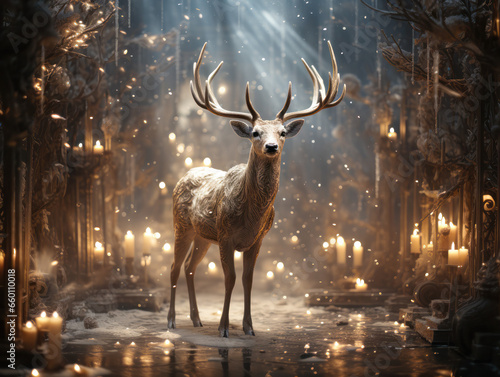 Deer in golden Christmas winter setting generatieve ai