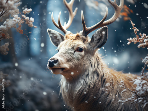 Deer in golden Christmas winter setting generatieve ai © Femke