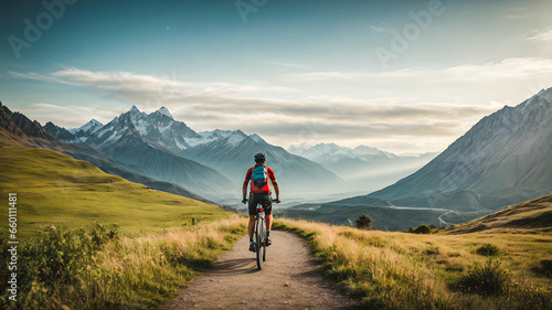 person riding a bike in the mountains